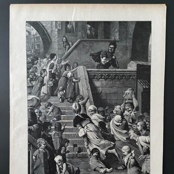 German Print, Antique, Pied Piper of Hamelin - Picture 4 of 5